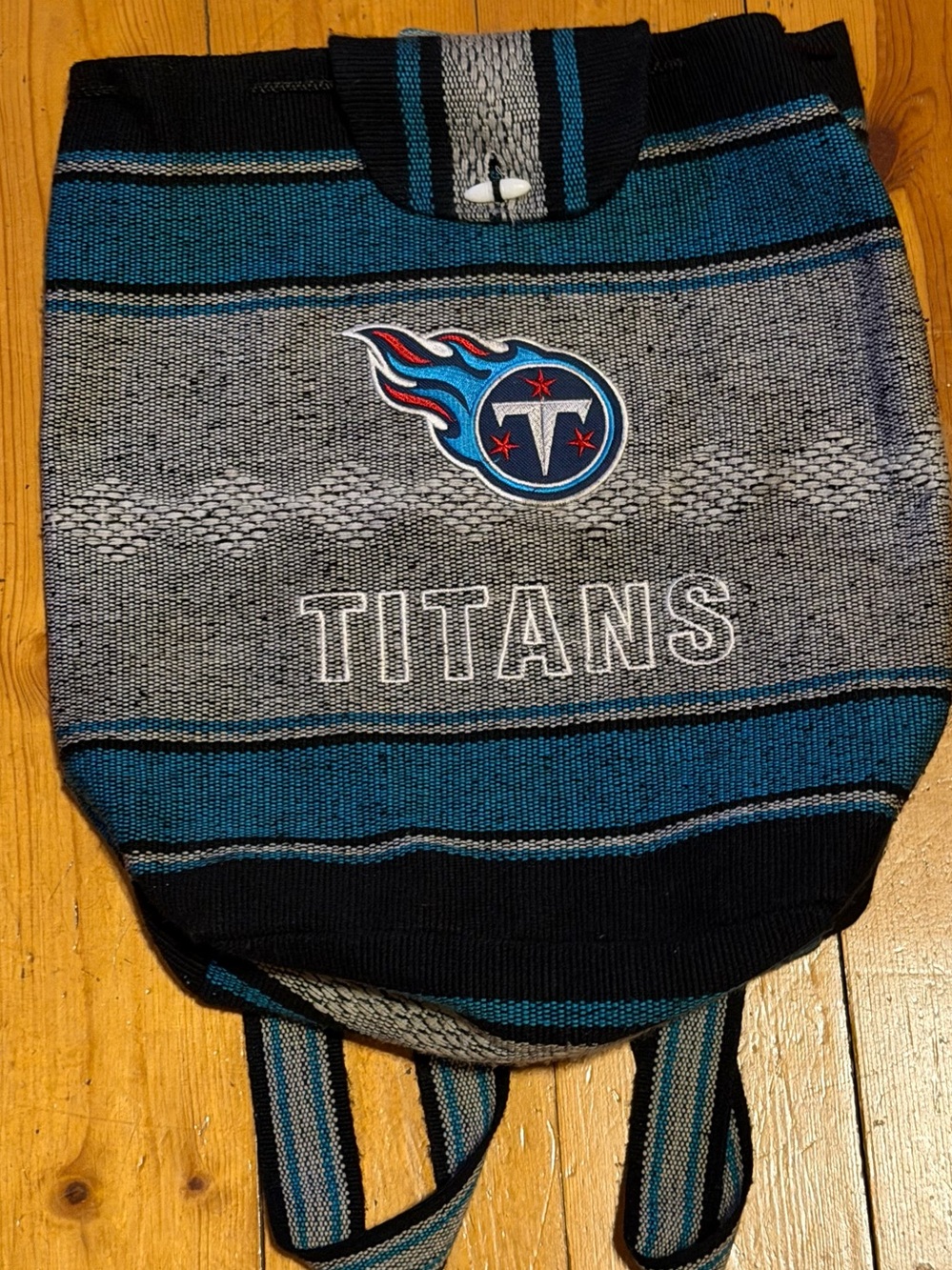 Tennessee Titans NFL Gray Blue Woven Ruffian Cinch Backpack Bag